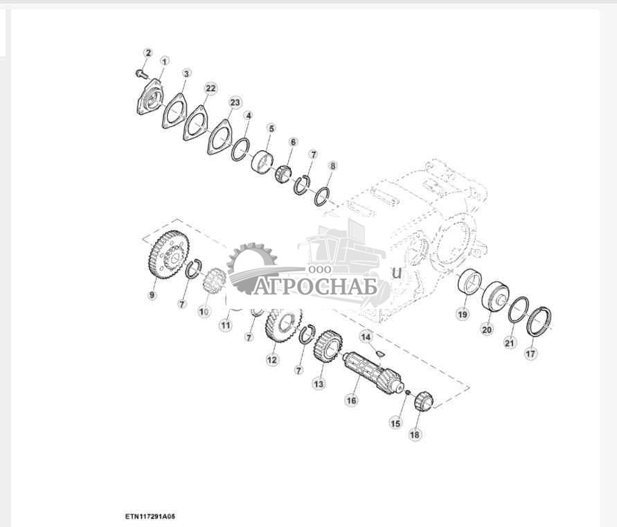 Вал-шестерня трансмиссии, шестерни и подшипники, 20 kmh 
